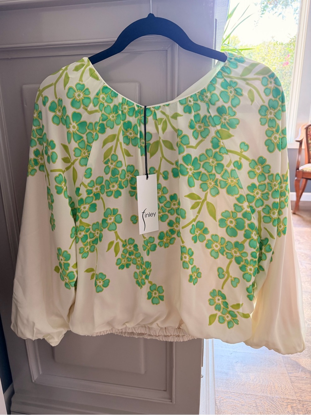 Finley White Blouse with Green Floral Print - Picture 2 of 3